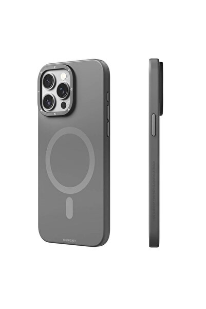 Youngkit iPhone 15 Pro Max Uyumlu Kılıf Magsafe Şarj Özellikli Youngkit Velvet Magnet Serisi Kapak Gri
