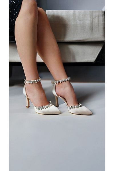 Modavien Beige Stoned Satin Women's Evening Dress Shoes - 355