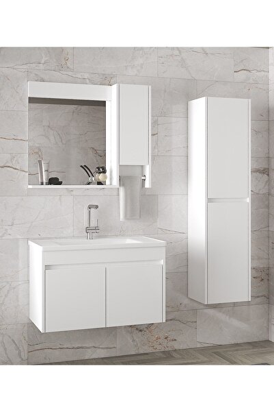 Alfa Banyo Estella-oa Beyaz (80 35) 115 Cm Ayna Dolaplı Boy Dolaplı Lavabolu Mdf Banyo Dolabı Seti*hazır Kurulu