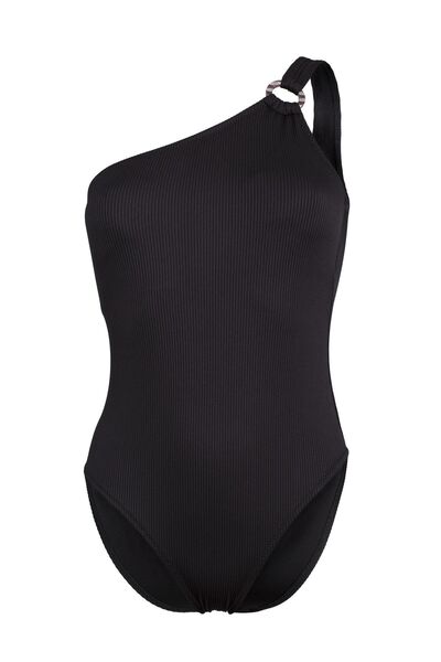 Transacoustic Siyah Tek Omuzlu Fitilli Özel Kumaş Aksesuarlı Şık Mayo