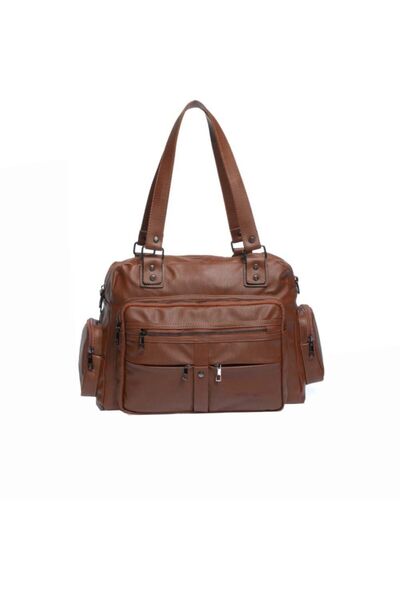 Çanta Sepetim Γυναικεία τσάντα ώμου με πλυμένο δερμάτινο λουράκι πολλαπλών τμ...