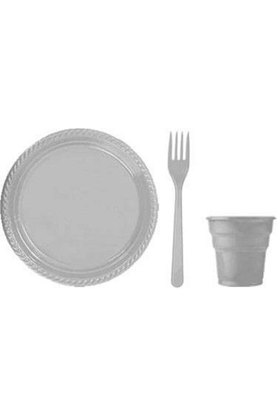 YerliToptan Set of 25 Gray Plastic Plates