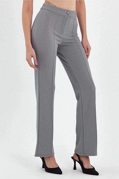 Le Savu SHILSEE WOMEN'S GRAY HIGH WAIST Gathering LYCRAL PALAZZO PANT