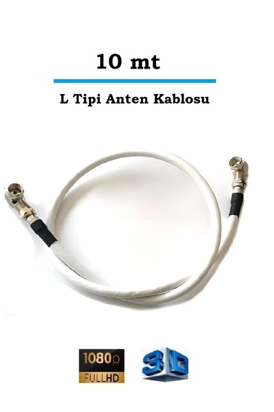 Vwin 10 Metre L Tipi F Konnektörlü 90 Derece Hazır Anten Uydu Kablosu, “Tak Ç...