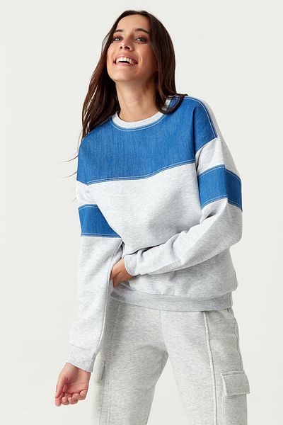 Select Moda Women's Blue Denim Block Oversize Sweatshirt