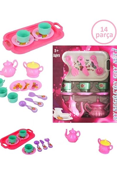 OYUNCAKSAHİLİ Mutfak Tepsili Çay 14 Parça Evcilik Oyuncak Fincan Tepsi Çaydan...