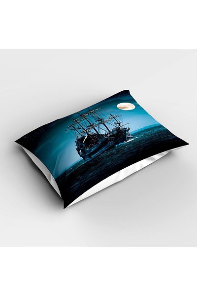 Else Dekor Sea Ship Pattern Black Blue - Single Children's Bedspread and Pillowcase