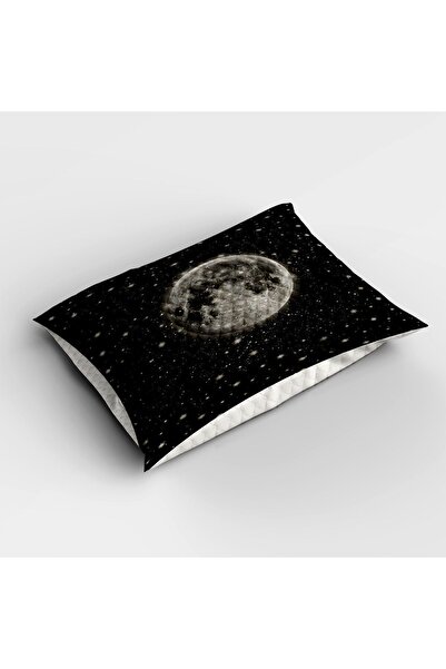Else Dekor Double Decorative Bedspread - Black Gray Moon Galaxy Pattern, Padded Pique Set