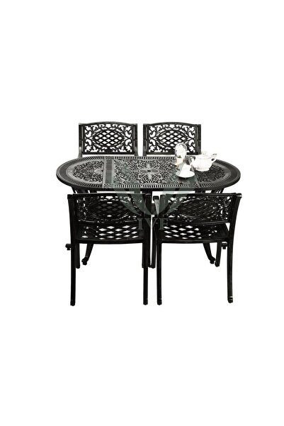 Ceritti Ferforje Görünümlü Masa Ve Sandalye, Dış Mekanda Kullanılabilir 4 Kiş...