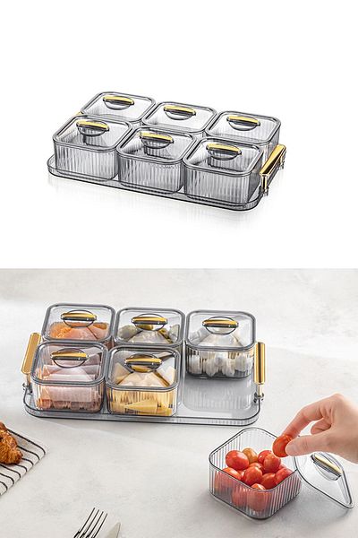 LİRAZON Luxury 6-Compartment Breakfast Set with Tray - Storage Container Included