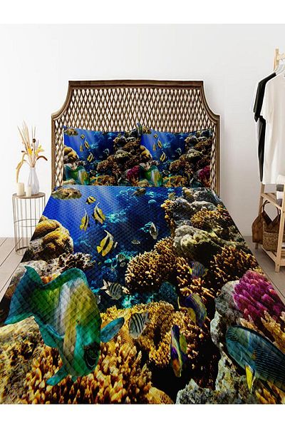 Else Dekor Set Tropical Pique - Imprimat cu Motiv, Cuvertură Decorativă, Dublu