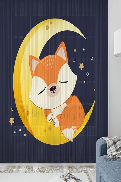 Else Dekor Διακοσμητικό Moon Grandpa Fox Pattern - Κουρτίνα βρεφικού δωματίου από τούλι μονό φτερό