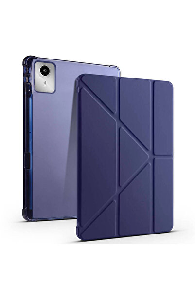 HTstore Lenovo M11 TB-330FU - Navy Blue Tri Folding Case with Zore Compartment Stand Pen