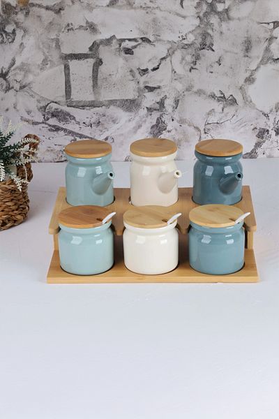 AROW Carla TR-3100 - 16 Piece Porcelain Spice Rack Set with Bamboo Lid