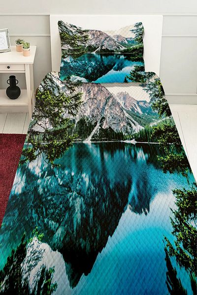 Else Dekor Desert Mountain Landscape Patterned - Set cuvertură de pat decorativă și un singur set de picuri