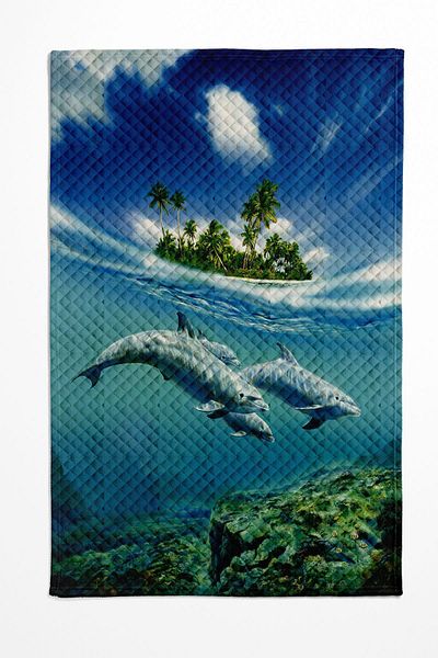 Else Dekor Sea Pattern Printed Blue Dolphins Double Pillowed Pique Set