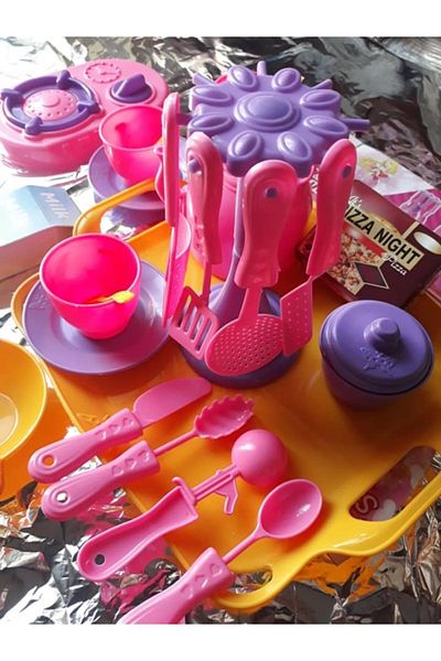 OYUNCAKSAHİLİ 29 Piece Tea Set - Cup Teapot Tray, Household Games Kitchenware with Bag