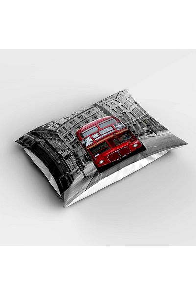 Else Dekor Red Bus Pattern - Digital Printed Single Children's Bed Set
