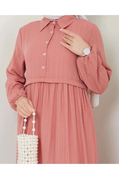 YILMAZBARMAZ Γυναικείο φόρεμα γιακά πουκάμισου από ύφασμα βισκόζης