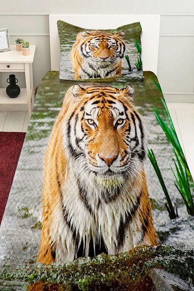 Else Dekor River Tiger Pattern Printed - Μονό Διακοσμητικό Σετ Πικέ Κρεβάτι