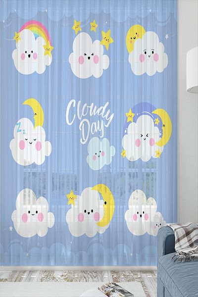 Else Dekor Cute Cloud Curtain with Single Wings - Children's Baby Room Decorative