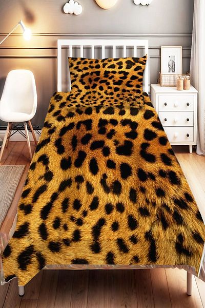 Else Dekor Single Black Brown Patterned Digital Printed Children's Bedspread and Pillowcase