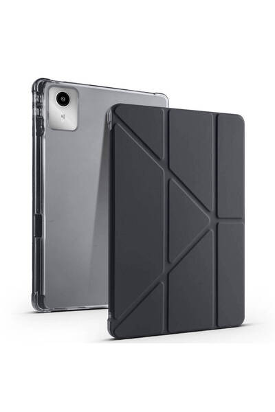 HTstore Lenovo M11 TB-330FU - Zore Tri Folding Black Case Stand with Pen and Compartment