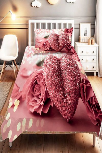 Else Dekor Pink Diamond Patterned Digital Printed - Single Child Bedspread and Pillowcase