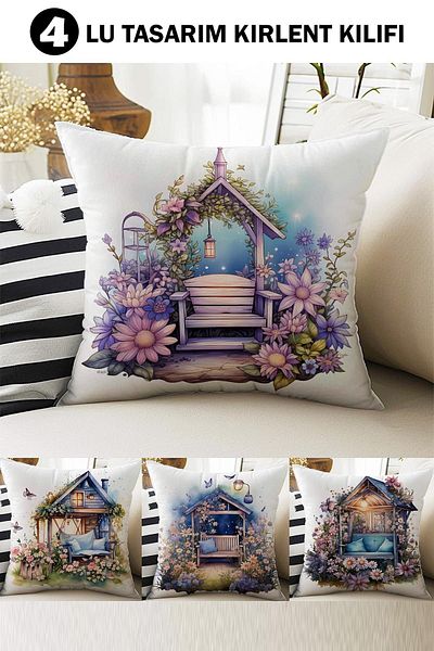 Else Dekor Set de 4 huse de pernă - Hutches florale, cadou imprimat digital