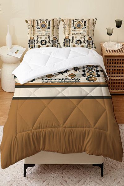 Else Dekor Double Person Microfiber Quilted - Minimal Patterned Duvet and Pillowcase Sleeping Set