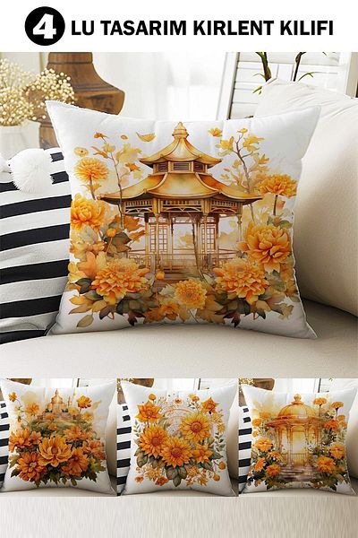 Else Dekor Set de huse de pernă cu model de flori galbene, 4 piese, imprimate digital