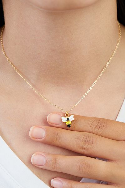 Elika Silver Gold Bee Model Necklace