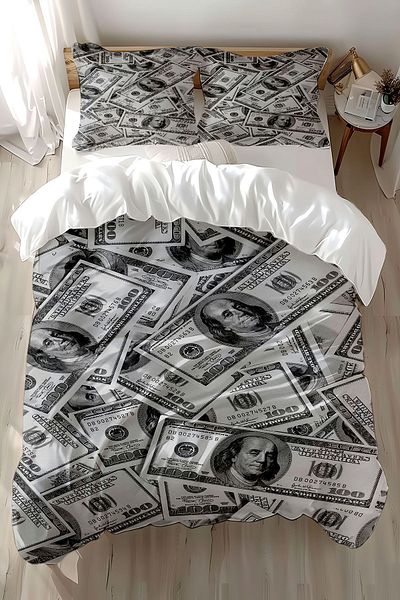 Else Dekor Σετ Παπλωματοθήκη Διπλό - Money Dollar Pattern, Βαμβακοσατινέ