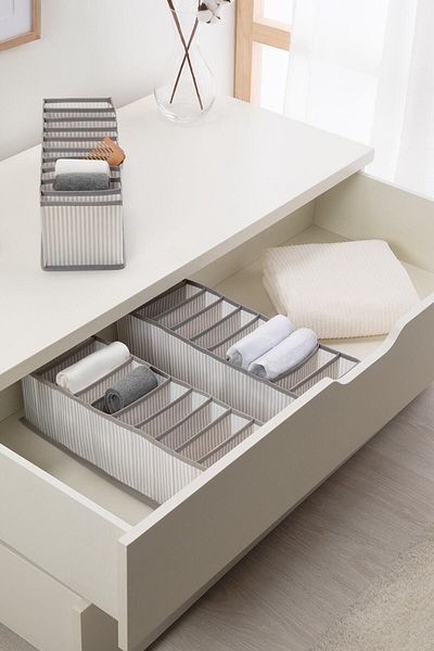 Ocean Home Textile 3 kusy 10 přihrádek Šedá pruhovaná skříňová zásuvka Harmonikový skládací organizér na prádlo