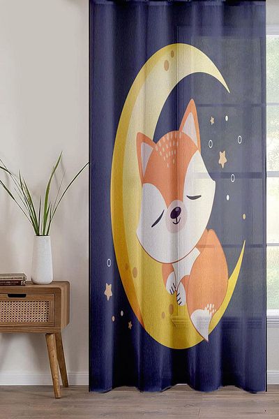 Else Dekor Διακοσμητικό Moon Grandpa Fox Pattern - Κουρτίνα βρεφικού δωματίου από τούλι μονό φτερό