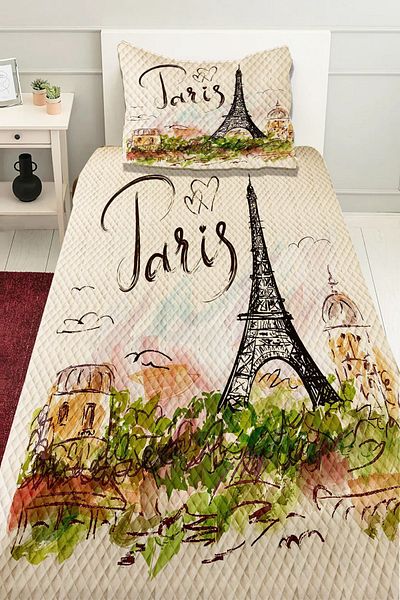 Else Dekor Paris Eiffel Tower Pattern Printed - Single Decorative Bed Pique Set