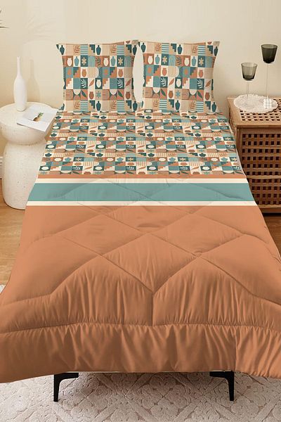 Else Dekor Retro Patterned Brown Microfiber Quilted - Double Sleeping Set