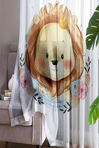 Else Dekor Patterned Lion Single Wing Tulle Curtain - Children's Baby Room