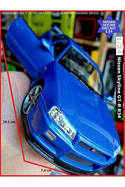 OYUNCAKSAHİLİ Nissan Skyline Gtr R34 Koleksiyon Model Diecast Büyük Metal Araba 1.24 Ölçek Mavi