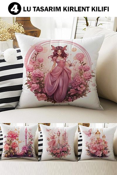 Else Dekor Ροζ Fairy Girl με μοτίβο σετ 4 μαξιλαροθήκης με ψηφιακή εκτύπωση
