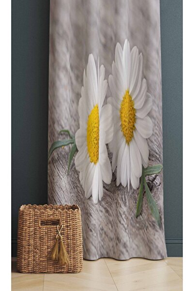 3D ELSE HALI Sarı Gri Papatya Desenli Dijital Baskı Dekoratif Yatak Odası Sal...