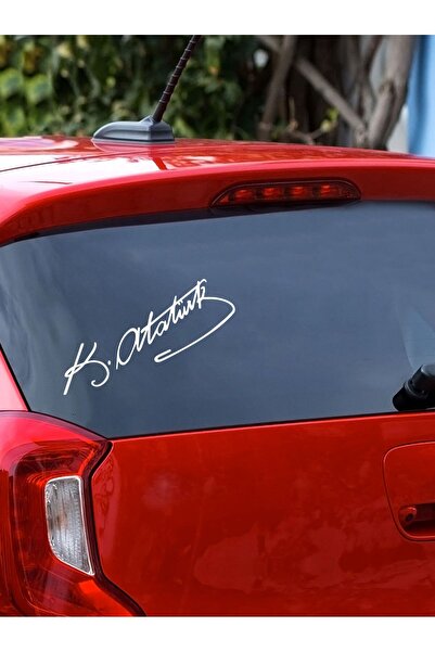 ModernSanatDükkanı Beyaz 20 Cm Kemal Atatürk Imza Sticker Araba, Oto Araç Sti...