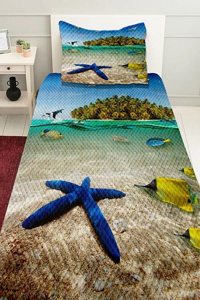 Else Dekor Cuvertură de pat imprimată cu model de mare tropicală - Set cu o singură pernă