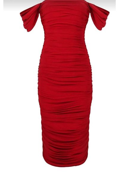 Nsb Tasarım Plus Size Red Draped Dress