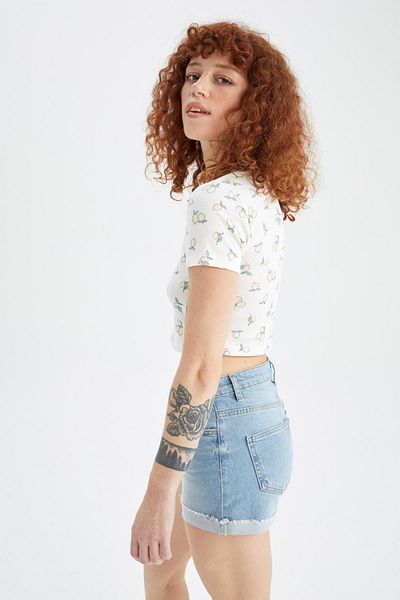DeFacto Tričko Crew Neck Lemon Pattern Crop - krátký rukáv Y8744az22hs