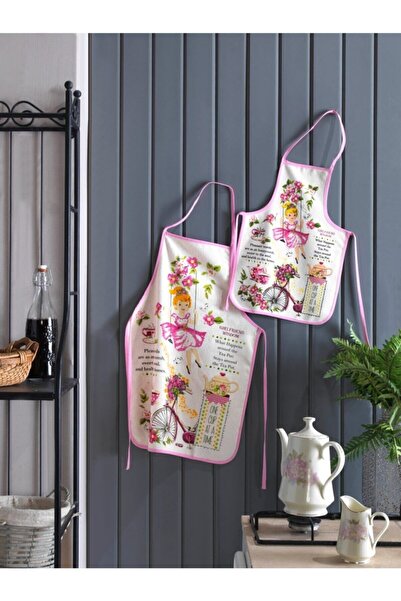 GÜLCÜ Anneli Kızlı Sıvı Geçirmez Su Geçirmez Mutfak Önlüğü Seti - Bisikletli Kız