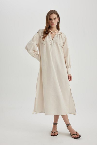 DeFacto Fall in Love Long Sleeve Slit Beach Dress B7515AX24SM