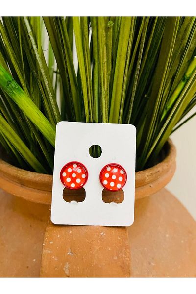 1PARÇAMAVİ Ladybug Spotted Children's Earrings - Studded Model