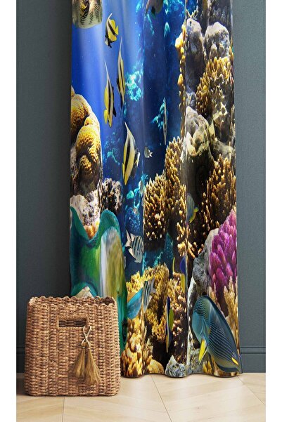 3D ELSE HALI Tropikal Balıklar Desenli Dijital Baskı Dekoratif Yatak Odası Sa...