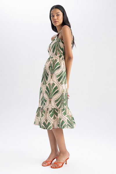 DeFacto Tropical Patterned Cross Collar Sleeveless Midi Dress - B1272ax23hs